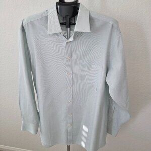 CHARLES TYRWHITT SIZE 17 1/2 GREEN AND WHITE CHECK LONG SLEEVE DRESS SHIRT